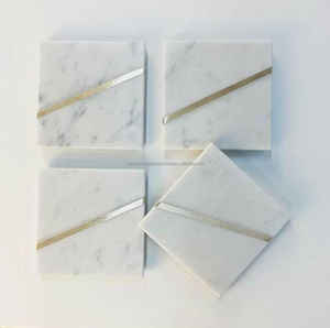Sous-verres de luxe en laiton marbré Ensemble d'incrustation de pierre naturelle Carré blanc pour les mariages et la bière Garantie à bas prix - Product Image 4