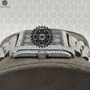 Charm Jewels Luxury Men's Stainless Steel Rectangle <b>Watch</b> <b>Diamond</b> Encrusted Analog Quartz Fashion Jewelry Style - Product Image 4