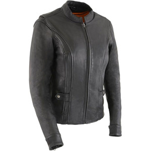 Chaqueta de Motociclista Casual de Cuero Negro Premium para Mujer SAMROZ SPORTS - Product Image 1