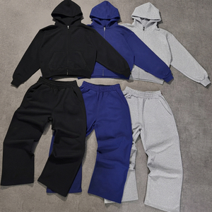 Ensemble sweat à capuche et pantalon de survêtement thermique d'hiver pour homme, personnalisé OEM/ODM, en molleton de coton épais 500 GSM, coupe ample et oversize - Product Image 1