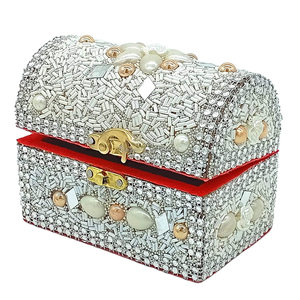 Boîte à bijoux décorative dorée perlée, faite à la main, avec travail de paillettes en laque, boîte cadeau pour mariage, accessoires de décoration de table, organisateur - Product Image 3
