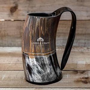 Chope en corne de Viking européenne sculptée à la main, tasse gravée unique pour le méad, la bière, les souvenirs de fête |   Qualité d'exportation personnalisable - Product Image 2