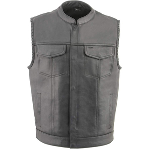 Chaleco Deportivo Samroz para Hombre, de Cuero Premium Negro, con Aberturas en los Brazos con Cordones Estilo Old Glory, Costuras Negras, Cuello en V, Cierre de Cremallera, Estilo Casual para Club - Product Image 2
