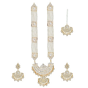 Indian Stylish Layered Pearl Rani Haar Long Kundan Necklace Jewellery Set Wedding Engagement Party Gift Antique Gold Plated - Product Image 3