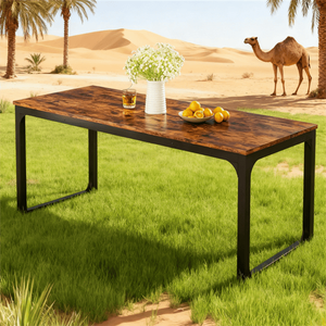 Table à manger en bois massif avec plateau rectangulaire en marbre, stable et durable, meuble assemblé extensible pour utilisation en salle de sport - Product Image 1