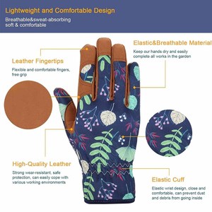 Guantes de Jardinería de Cuero Sintético para Mujer, Guantes de Trabajo Florales de Alta Calidad para Cavar, Desherbar, Plantar, Protección de Manos Resistente - Product Image 4