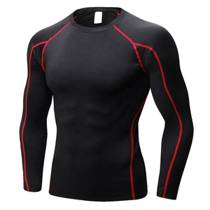Camiseta Deportiva de Manga Larga para Hombre, Diseño Personalizado, Logotipo Impreso en la Parte Delantera, Detalles Rojos, Compresión, Yoga, Gimnasio - Product Image 1