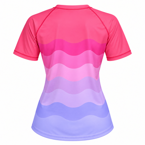 Women's Short Sleeve Rash Guard Gradient Color Sublimation Print Quick Dry <b>Swim</b> <b>Top</b> for Beachwear - Product Image 3