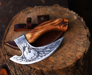 Cuchillo para Pizza Vikingo de Acero al Carbono Forjado a Mano, Hoja Grabada, Funda de Cuero, Cortador de Pizza Artesanal de Primera Calidad, Resistente - Product Image 6