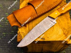 Cuchillo de Caza de Acero de Damasco con Hoja de Punta Caída, Mango de Madera y Funda de Cuero, Afilado como una Navaja, para Uso en Exteriores - Product Image 3