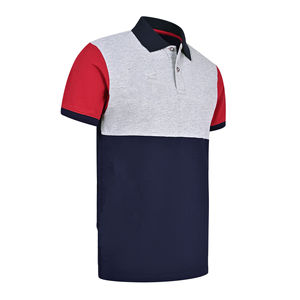 Polo pour homme à blocs de couleur gris, bleu marine et rouge, manches courtes, respirant, décontracté, pour l'été, le golf et le tennis - Product Image 2