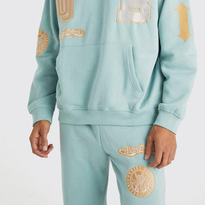 Conjunto de Sudadera con Capucha Azul Marino para Hombre, Corte Holgado, Forro Polar, Estampado de Letras, Chándal Informal con Bolsillo, Ropa de Otoño - Product Image 5