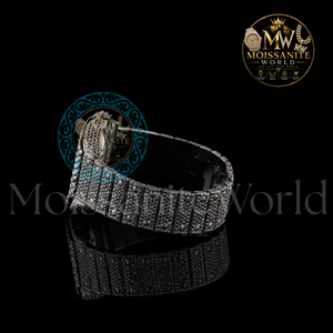 Montre de luxe en moissanite pour femme, analogique, chiffres romains, quartz, verre saphir, bracelet en acier inoxydable mélangé, bouton poussoir caché, simple - Product Image 2
