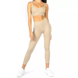 Ensemble de yoga à carreaux pour femmes, fabrication professionnelle, respirant, élastique, vêtements de fitness, logo, leggings extensibles à la taille, nouvelle arrivée - Product Image 5