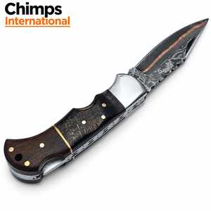 Cuchillo de Bolsillo de Acero Damasco Cobre Edición Limitada Hecho a Mano con Mango de Madera y Cuerno de Carnero, Cuchillo Plegable OEM para Caza e Industria - Product Image 3