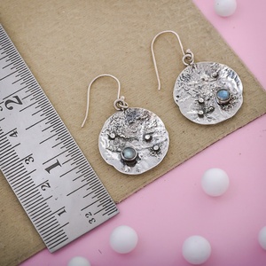 Handmade 925 Sterling Silver Textured Disc Labradorite Dangle Earrings Artisan Boho Gemstone Earrings - Product Image 2