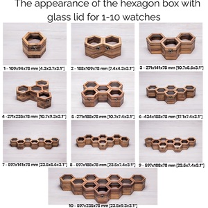 Hexagon Walnut Watch & Jewelry Box with Glass Lid Personalized Wooden <b>Display</b> <b>Case</b> 4-Slot Engraved Organizer Gift Him - Product Image 3