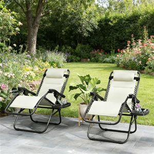 Set di 2 Sedie Pieghevoli Color Crema per Uso Esterno in Cortile e Giardino - Product Image 1