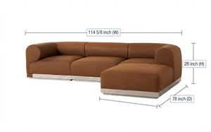 Sofá Seccional Moderno en Forma de L de Cuero Genuino con Brazos Enrollados para Sala de Estar - Product Image 2