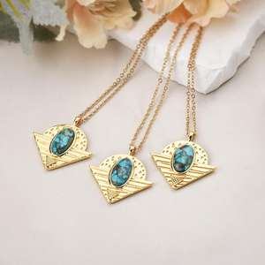 Collar de Plata de Ley 925 con Colgante de Turquesa y Baño de Oro de 14K, Gema Natural, Joyería para Mujer, Regalo - Product Image 1