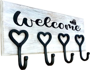 Nuevo perchero individual de hierro blanco con slogan 'Home Sweet Home' y 5 ganchos en forma de corazón, para montaje en pared, almacenamiento en entrada. - Product Image 5