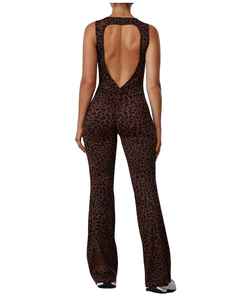 Custom <b>Women</b> Leopard Print Sleeveless Jumpsuit Zipper Scoop Neck Bodycon Flare Pants <b>Romper</b> Casual Summer Slim Fit - Product Image 6