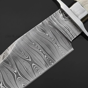 Cuchillo Bowie de Acero de Damasco Personalizado con Mango de Asta de Ciervo, Hoja de Punta Clip y Borde Recto, OEM para Uso en Exteriores - Product Image 4