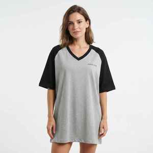 Camiseta de Manga Raglán con Cuello en V para Mujer, Color Gris Negro, Corte Holgado, Algodón Jersey, Estilo Casual, Primavera Verano, Marca Hawk Eye - Product Image 4