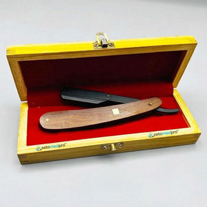 มีดโกนตัดผมมืออาชีพ ด้ามไม้ อุปกรณ์ร้านเสริมสวย ใบมีดสแตนเลส ปลอดภัย บรรจุในกล่องไม้ - Product Image 2