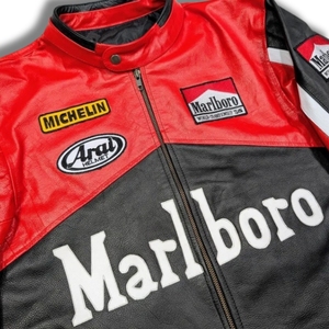 Chaqueta de Cuero Premium Retro Grand Prix Negra y Roja con Bordado Frontal, Edición Limitada, Serie Americana Vintage de los 90 - Product Image 3