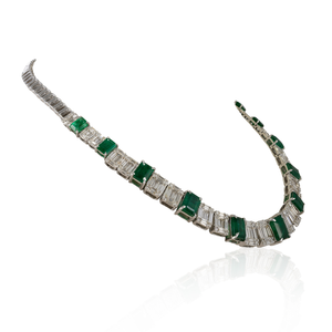 18K White Gold Emerald and Diamond Tennis Necklace VVS1 Clarity IGI Certified - Product Image 3