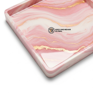 Luxury Pink Marble Resin Serving <b>Tray</b> with Gold Veins Modern Square Decorative <b>Vanity</b> <b>Tray</b> Handmade Carrara Style Resin Plat - Product Image 4