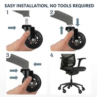 Roulettes pivotantes pour chaise de bureau en PU de 2,5 pouces avec capacité de charge de 100 lb et protections filetées - Roues de remplacement noires