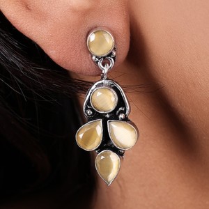 Wholesale Multi Color Gemstone Drop Earrings | Antique Silver Plated Ethnic Dangle Earrings Women | Trendy Flower Shape Party - Product Image 4