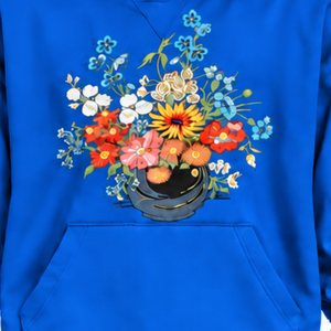 Sweat à capuche bleu roi à motif floral, sweat-shirt oversize coloré avec poche kangourou, vêtement décontracté pour l'hiver - Product Image 6