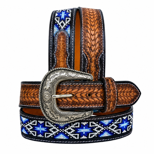 <b>Western</b> Genuine Leather Vintage Cowboy <b>Belt</b> Beaded Silver Alloy Buckle Eco-Friendly Durable <b>Mens</b> Rodeo Casual <b>Belt</b> Wholesale - Product Image 1