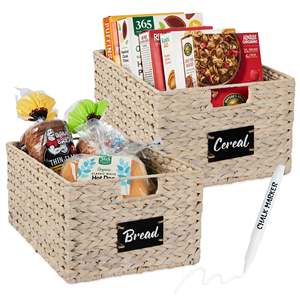 Handcrafted Water Hyacinth Storage Basket Set Woven Pantry Basket Organizer <b>Bin</b> Perfect For Kitchen Counter Shelf Storage - Product Image 5