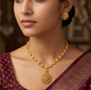 Divyoro Flower Pattern Gold Plated <b>Copper</b> Alloy Short Necklace Earrings Set Women Adjustable Length Wedding Party Classic All - Product Image 3