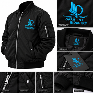 Blouson bomber noir pour homme à col montant, fermeture éclair sur le devant, logo brodé, vêtement d'extérieur décontracté pour l'automne - Product Image 5