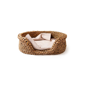Chunky Handwoven Water Hyacinth Pet Basket Thick Rope Style Pet Bed Cozy Round Pet Nest <b>Cushion</b> Natural Rustic Pet Furniture - Product Image 5