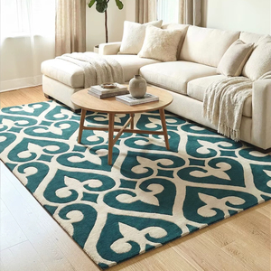 Hand Tufted Low Pile Abstract Wool <b>Rug</b> PET Friendly Non-Slip Eco-Friendly Anti-Bacteria Modern Design Neutral Beige <b>Thin</b> Latex - Product Image 1