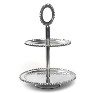 Elegant Looking Silver Aluminum Metal 2-<b>Tier</b> <b>Cake</b> Stand Shinny Polished Designer Border Hotel Pastry Food Dessert - Product Image 1