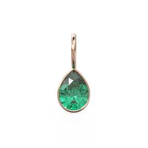 Pendentif Breloque en Or Jaune Massif 14 carats avec Émeraude Zambienne 7mm, Monture pour Bijoux / Pierre de Naissance de Mai / Pierre Précieuse Verte / Coupe Poire - Product Image 4