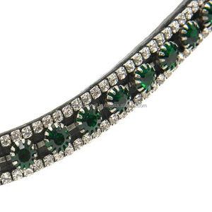 Bandeau de tête en cuir cristallin de qualité supérieure, fait main, avec strass courbés, design personnalisé, pour étrier équestre, pour chevaux - Product Image 1