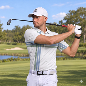 High Performance Men's Short Sleeve Golf <b>Polo</b> <b>Shirt</b> Casual <b>Polo</b> <b>Shirt</b> <b>Blue</b> Green Plaid Pattern Button Collar - Product Image 6