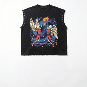 Conjunto de Camiseta sin Mangas Negra para Hombre con Estampado de Esqueleto Angelical de Baloncesto, Cuello Redondo, Estilo Urbano, Atuendo de Verano - Product Image 3