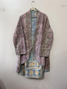 Manteau long vintage fait main en tissu Kantha imprimé au bloc, taille unique - Product Image 5