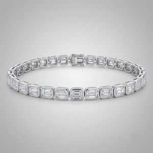 กำไลข้อมือเพชรทรงสี่เหลี่ยมมรกตแบบฝังขอบทองคำขาว 18K และทองคำเหลือง เพชรเพาะเลี้ยงในห้องปฏิบัติการ รับรองโดย IGI เครื่องประดับคลาสสิกสำหรับผู้หญิง - Product Image 3