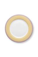 Assiette de service ronde en métal avec motif floral, émail coloré, design bohème, bordure dorée