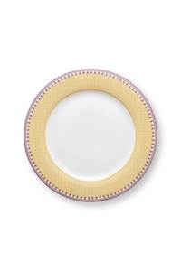 Round Metal <b>Serving</b> Plate With Floral Pattern Color Enamel Bohemian Design <b>Gold</b> Trim - Product Image 3
